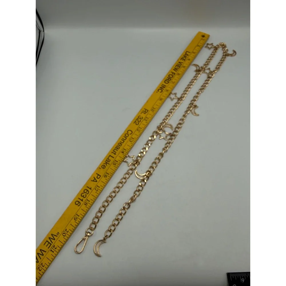 Gold Tone Celestial‎ Moon and Star Charm Chain Belt Adjustable Curb Link